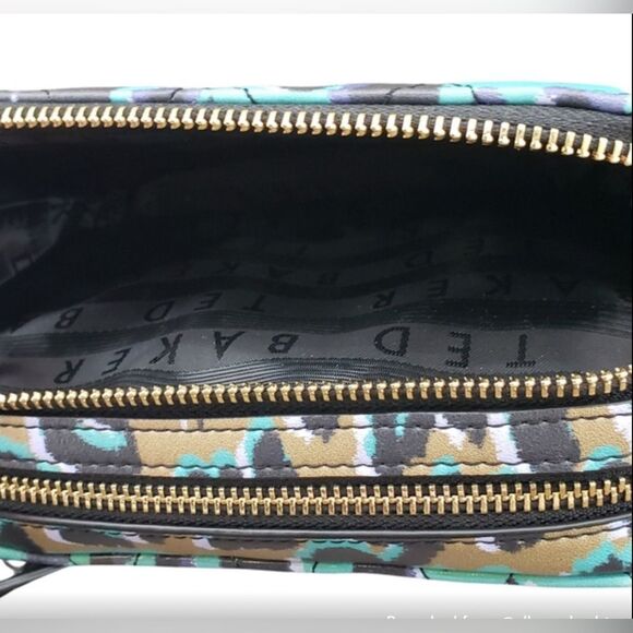 NWT TED BAKER LONDON Bag Crossbody Camera Olive Quiltt Leopard Faux Leather - Picture 10 of 12